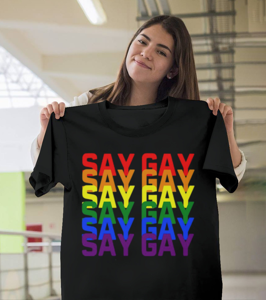 Say Gay Say Gay Say Gay Rainbow Pride T-Shirt