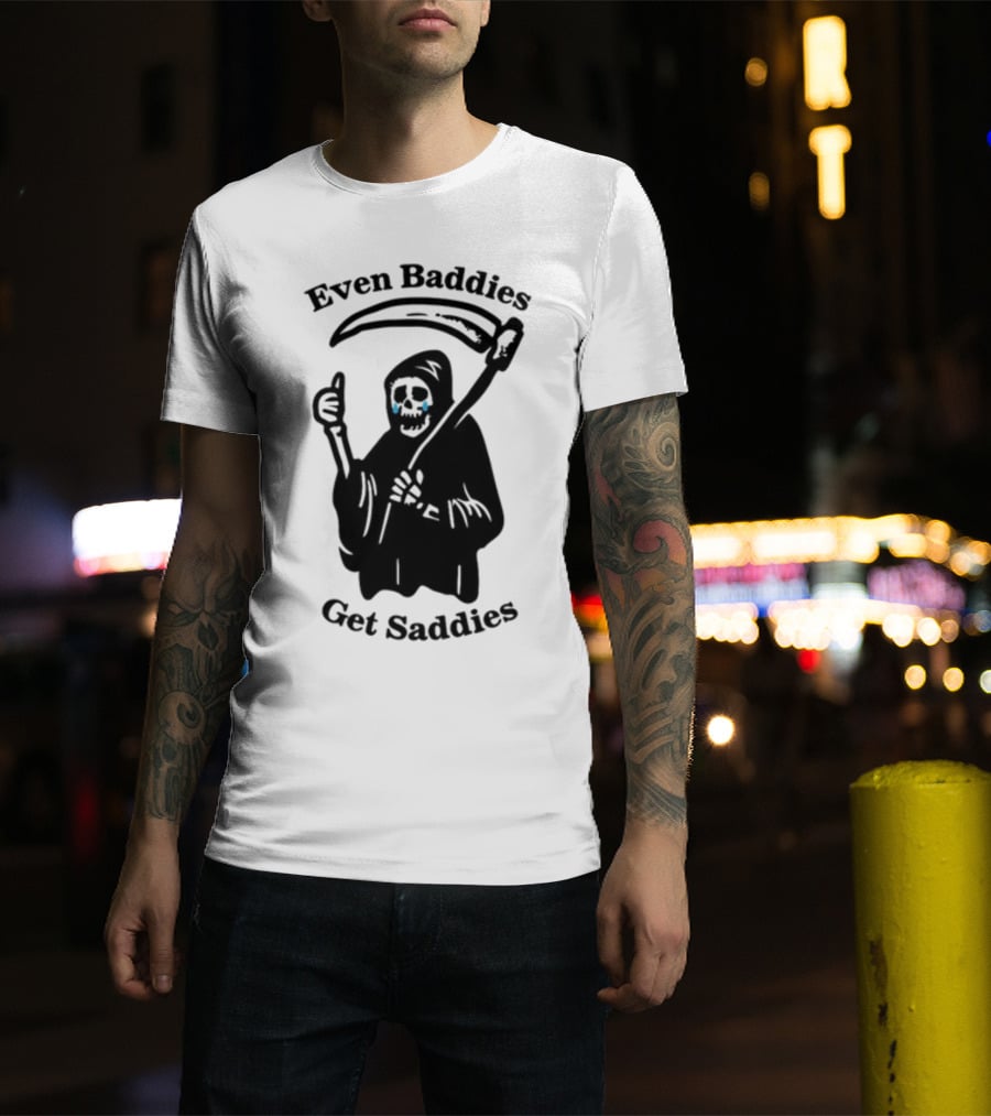 Even Baddies Get Saddies Cartoon Grim Reaper Crying T-Shirt