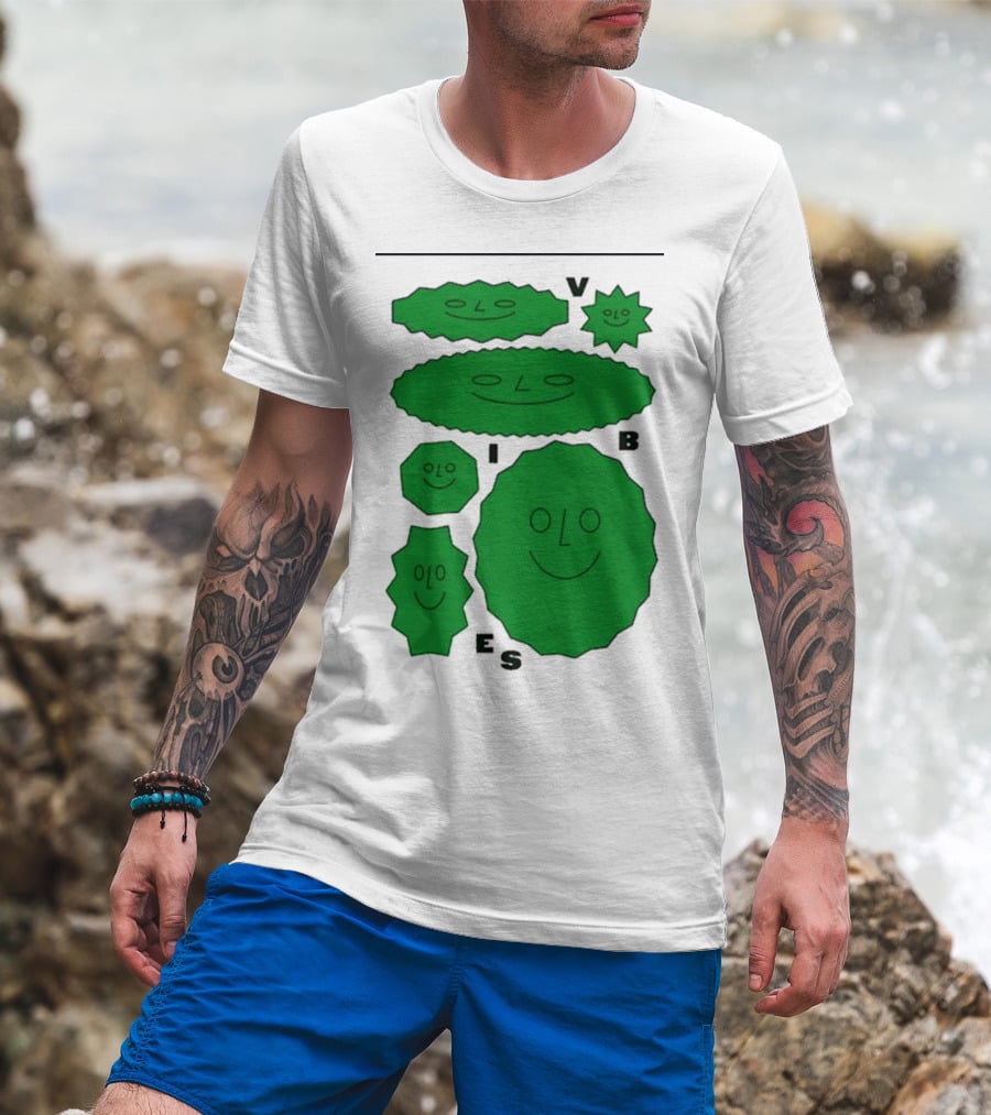 Vibes Smiling Green Shapes Faces T-Shirt