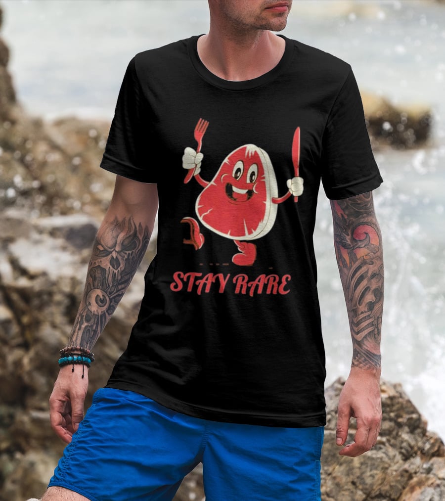 Stay Rare Cartoon Steak With Fork And Knife T-Shirt