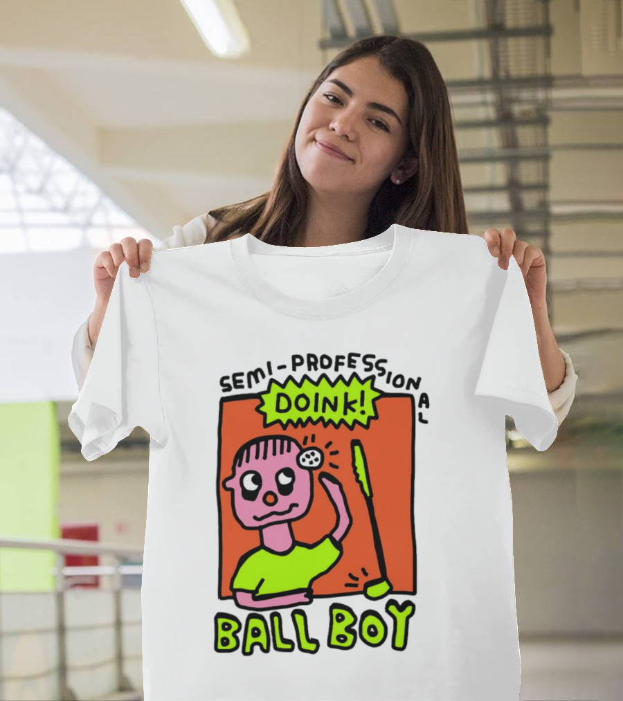 Semi-Professional Doink Ball Boy Comic Character with Club and Speech Bubble T-Shirt