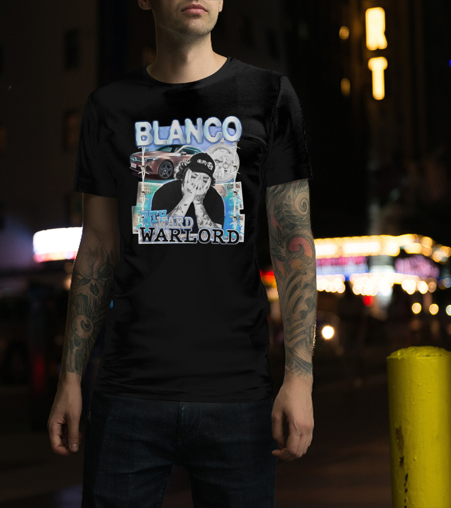 Blanco 7Thward Warlord Money Car Skull Tattoo Barbed Wire Aesthetic T-Shirt