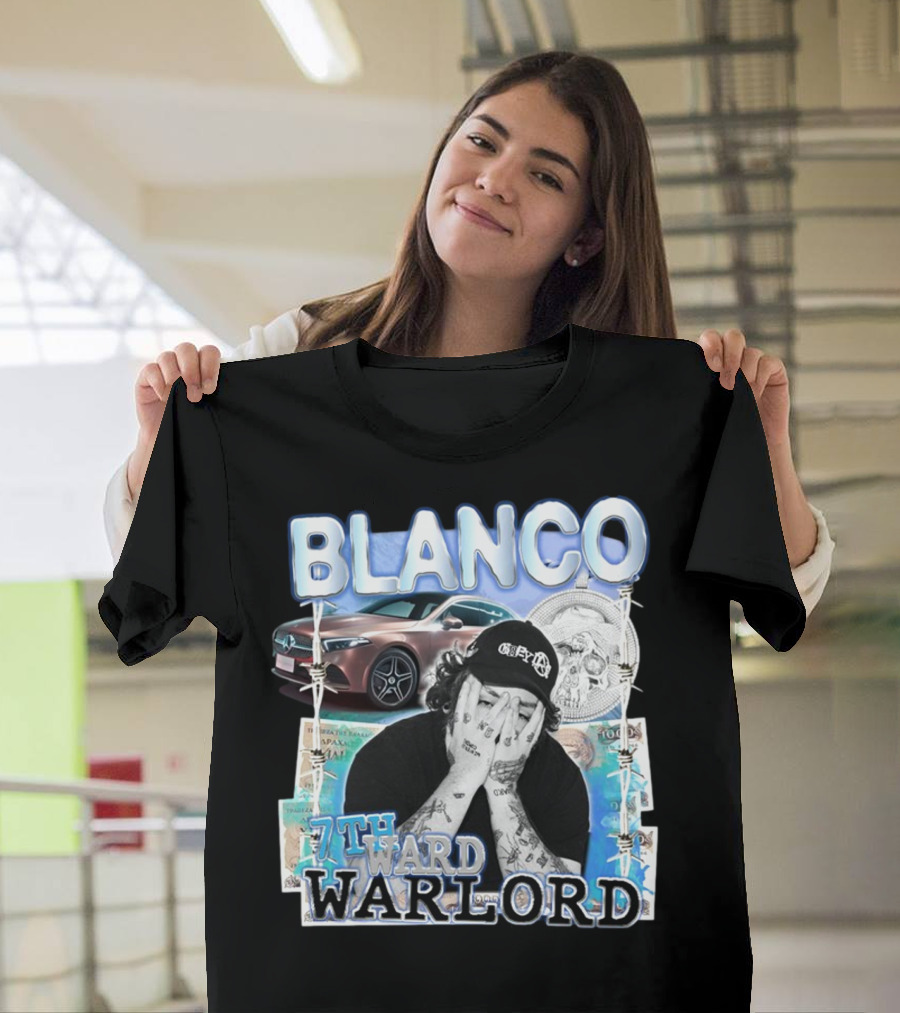 Blanco 7Thward Warlord Money Car Skull Tattoo Barbed Wire Aesthetic T-Shirt