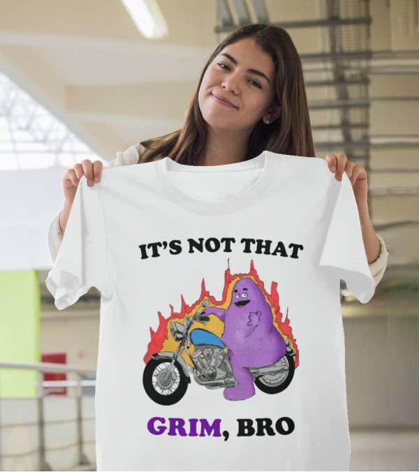 It's Not That Grim Bro Purple Character Riding Motorcycle With Flames T-Shirt