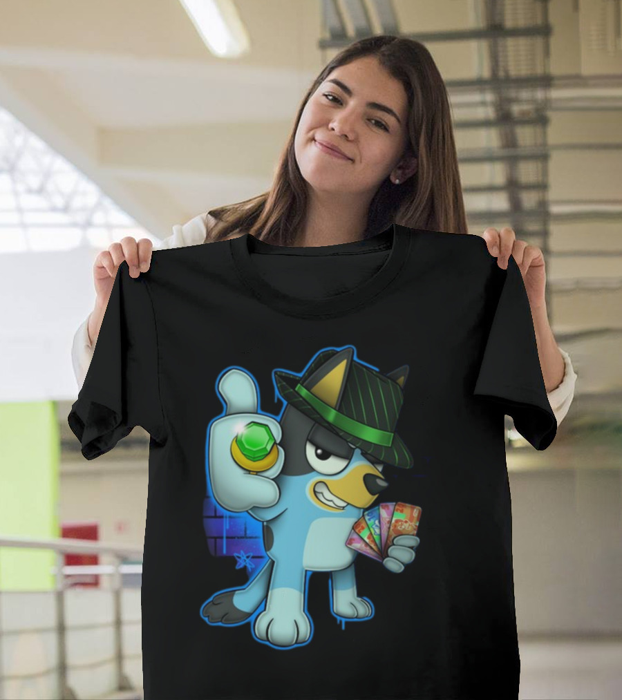 Bluepin Poker Dog with Fedora and Gem در Poker Cards T-Shirt
