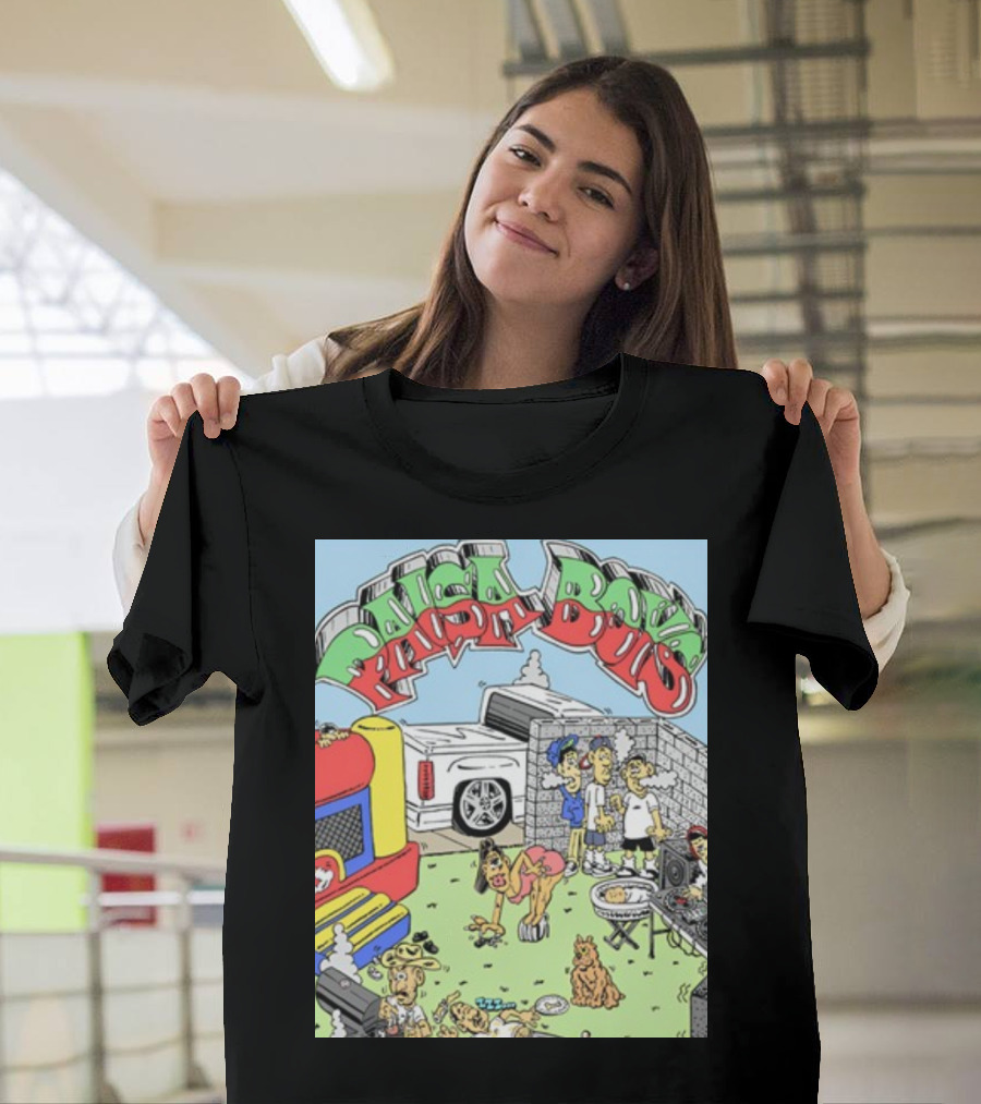 Paisa Boys Backyard BBQ Party With Lowrider Car, Bounce House, Family, and Pets T-Shirt