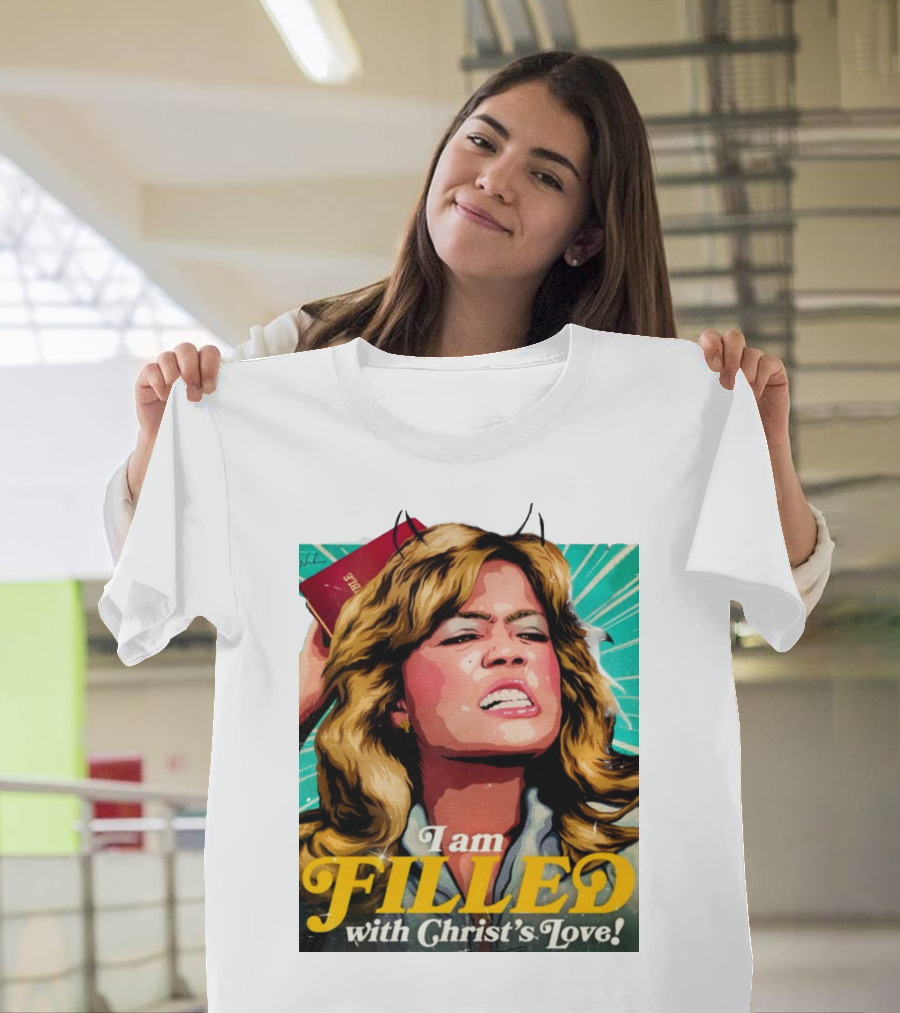 I Am Filled With Christ's Love Vintage Comic Style Woman Holding Bible T-Shirt