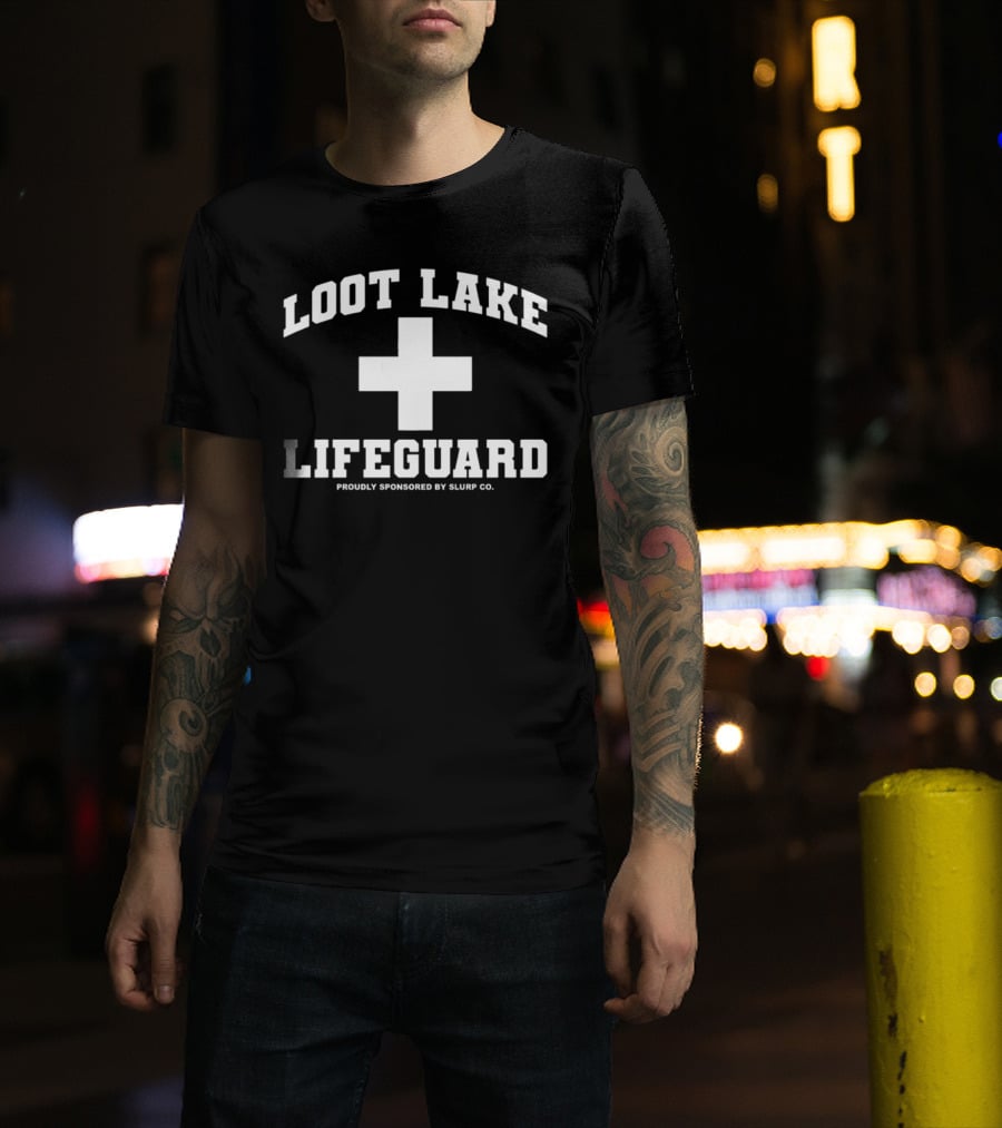 Loot Lake Lifeguard Sponsored By Slurp Co Bold Text Plus T-Shirt