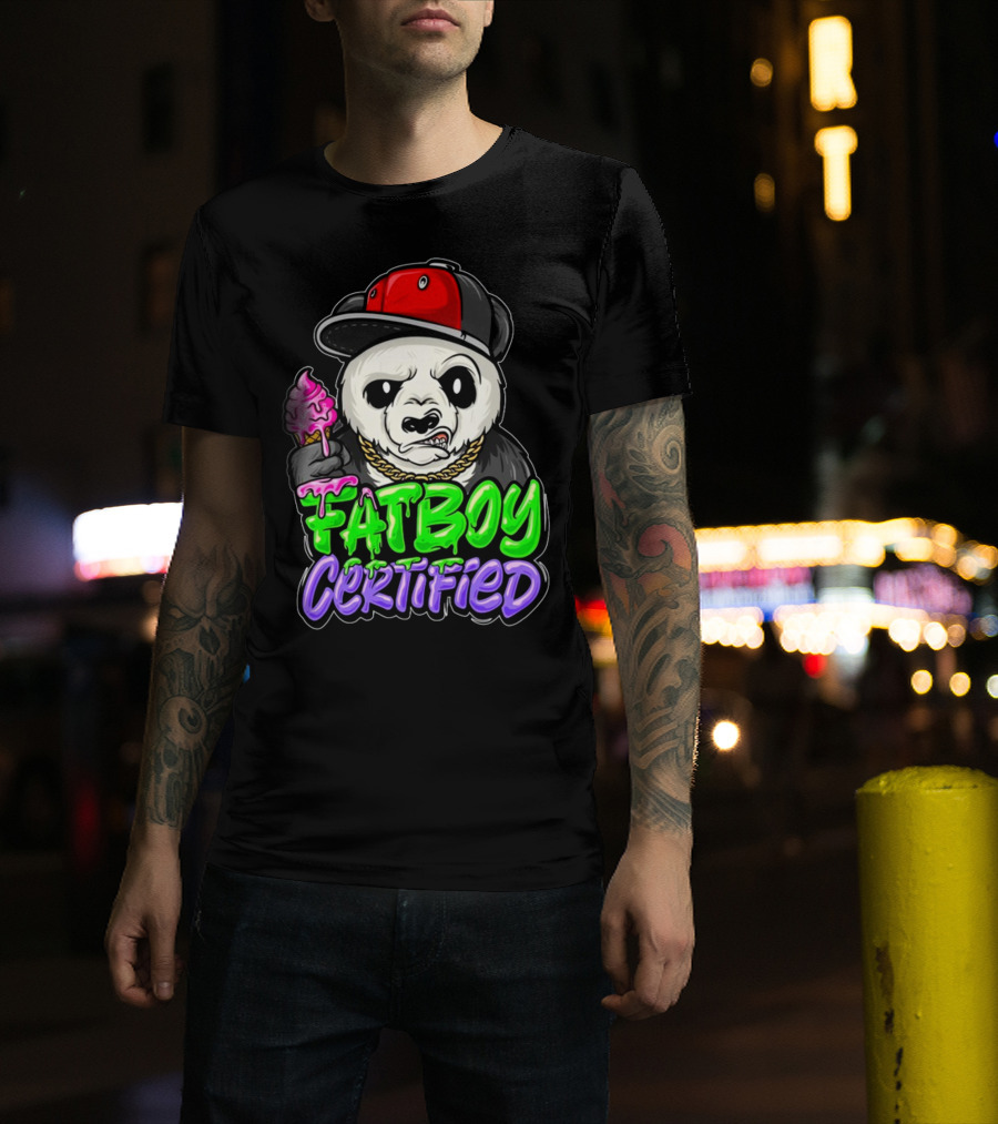 Fat Boy Certified Panda With Red Cap And Ice Cream T-Shirt
