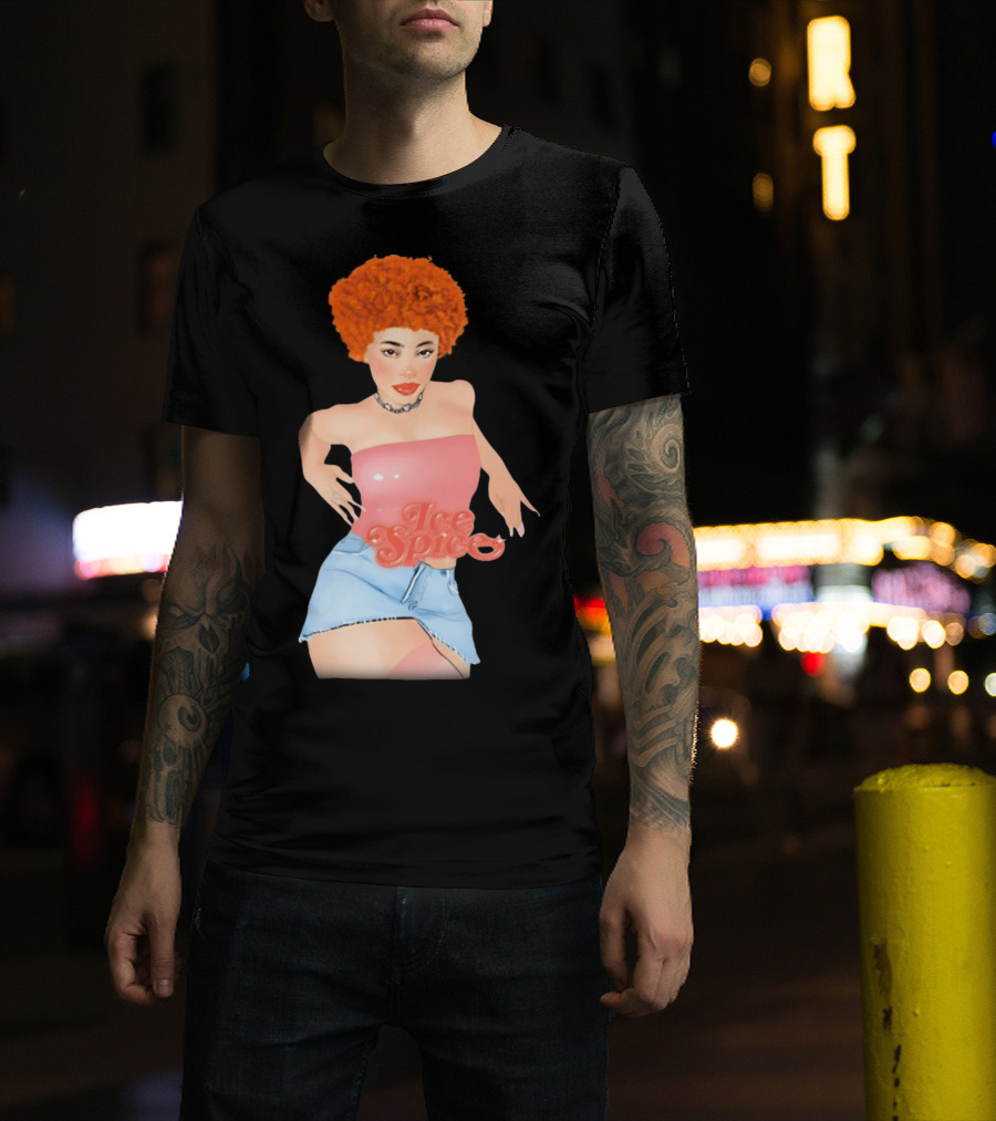 Icespicemusic Ice Spice Red Hair Pink Top Denim Skirt T-Shirt