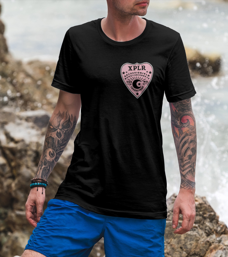 XPLR Planchette ABCDEFGHIJKLMNOPQRSTUVWXYZ YES NO 1234567890 Sam And Colby Ouija T-Shirt