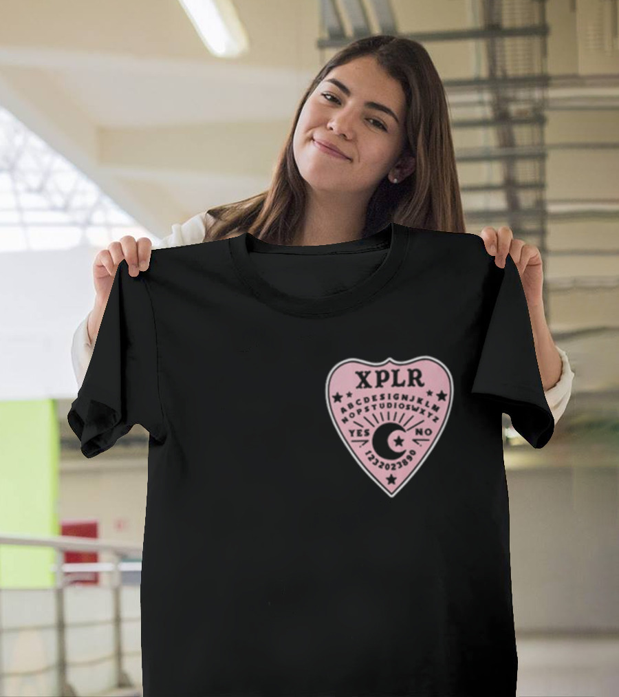 XPLR Planchette ABCDEFGHIJKLMNOPQRSTUVWXYZ YES NO 1234567890 Sam And Colby Ouija T-Shirt