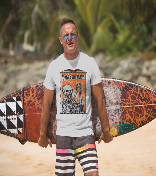 Make Me Greater Than The Pain Skeleton With Sword On Orange Background T-Shirt