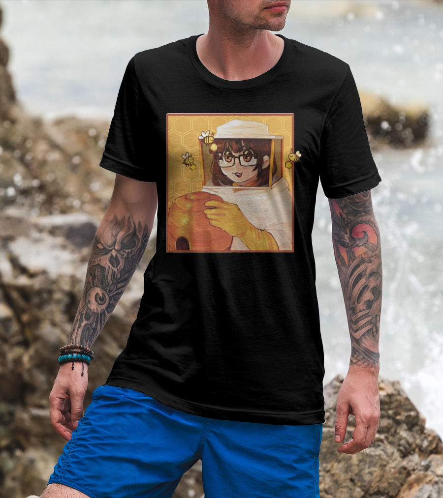 Bizabizow Bee Zabizow Honeycomb Beekeeper Anime Character With Bees And Honeycomb Background T-Shirt