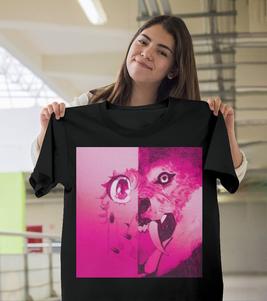Topatoco Dead On The Scene Anime Eye Wolf Face Split Pink T-Shirt