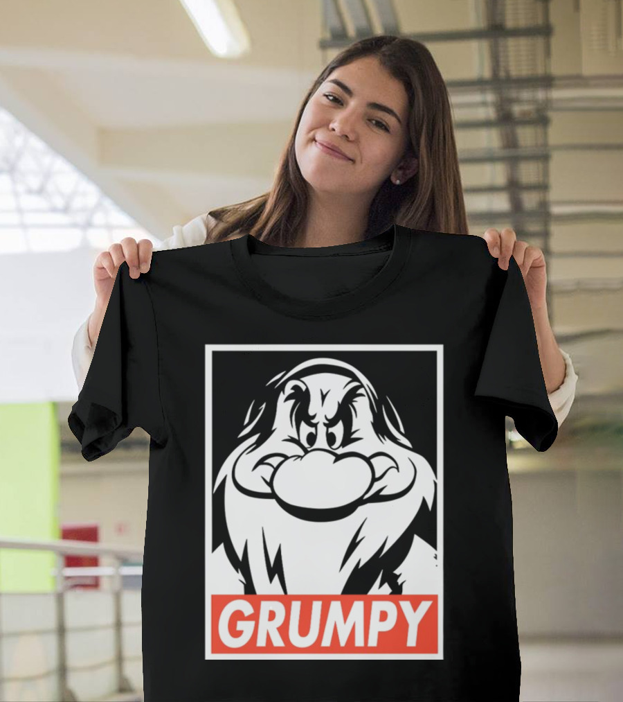 Seven Dwarfs Grumpy Black and White Cartoon T-Shirt