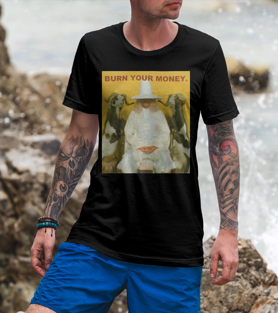 BURN YOUR MONEY White Suit Man With Goats T-Shirt