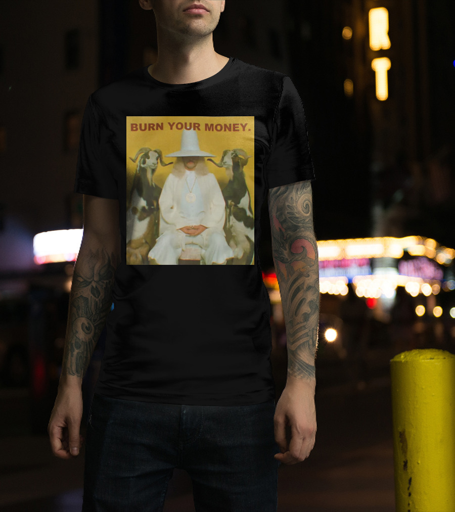 BURN YOUR MONEY White Suit Man With Goats T-Shirt