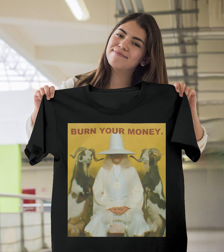 BURN YOUR MONEY White Suit Man With Goats T-Shirt