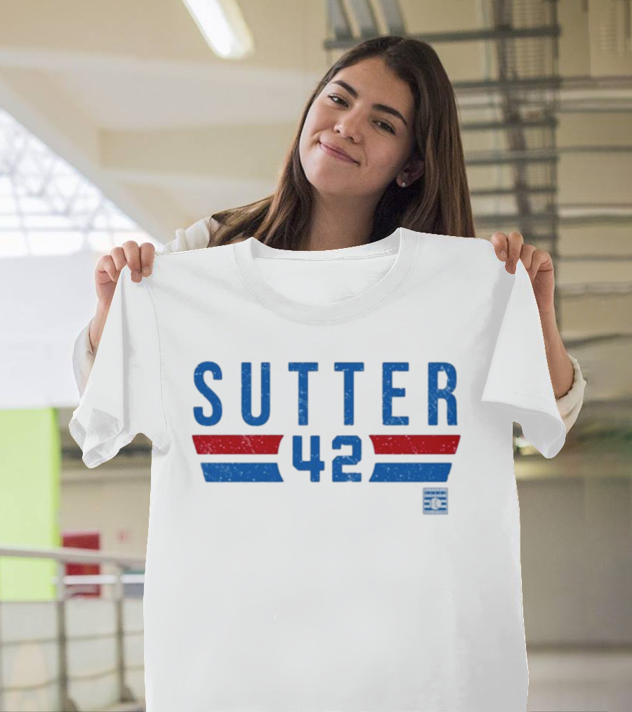 Sutter 42 Blue And Red Stripes National Baseball Hall Of Fame Museum T-Shirt