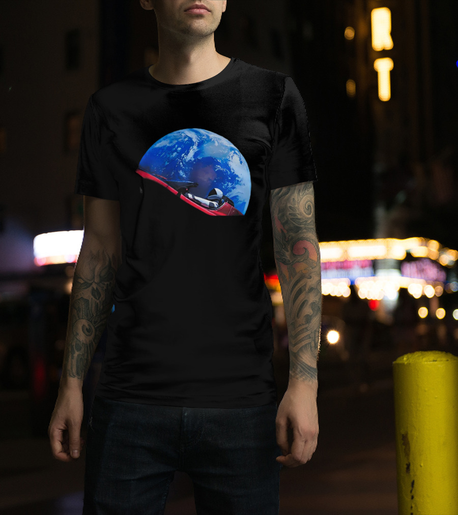 Spacex Starman In Tesla Roadster Orbiting Earth T-Shirt