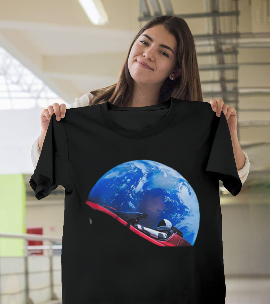 Spacex Starman In Tesla Roadster Orbiting Earth T-Shirt