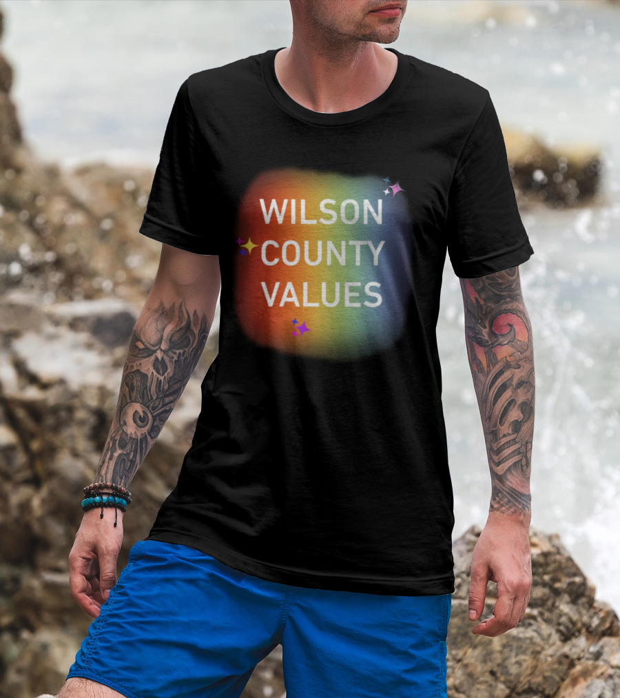WILSON COUNTY VALUES Rainbow Colors With Stars T-Shirt
