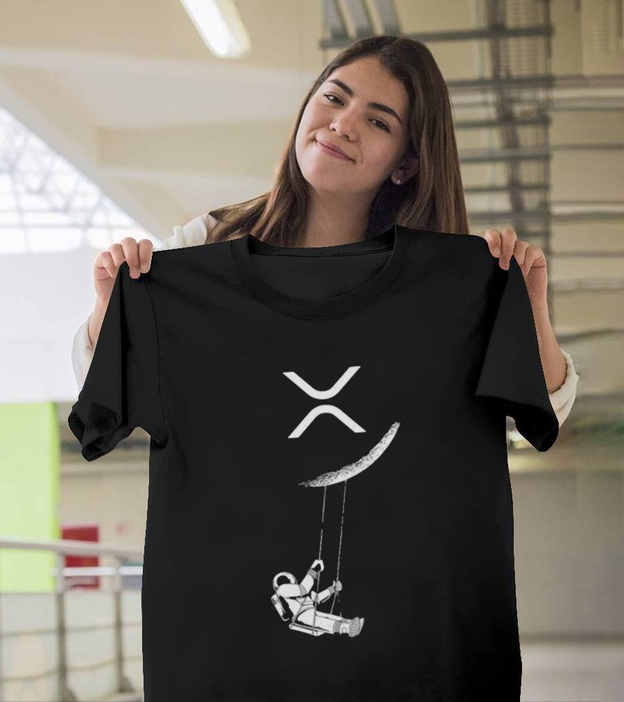 Lyndsey XRP Blockchain Cryptocurrency Community Astronaut Swinging on Moon T-Shirt