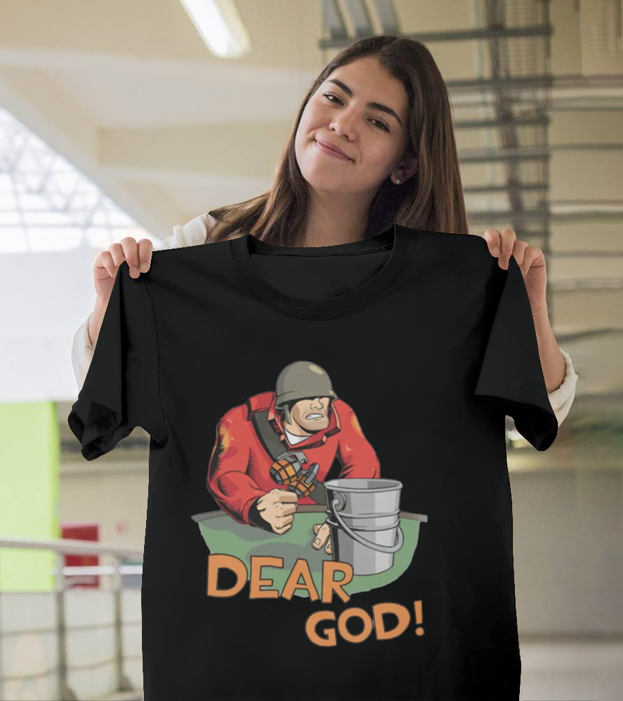 Team Fortress 2 Soldier Red Outfit With Grenade And Bucket Dear God T-Shirt