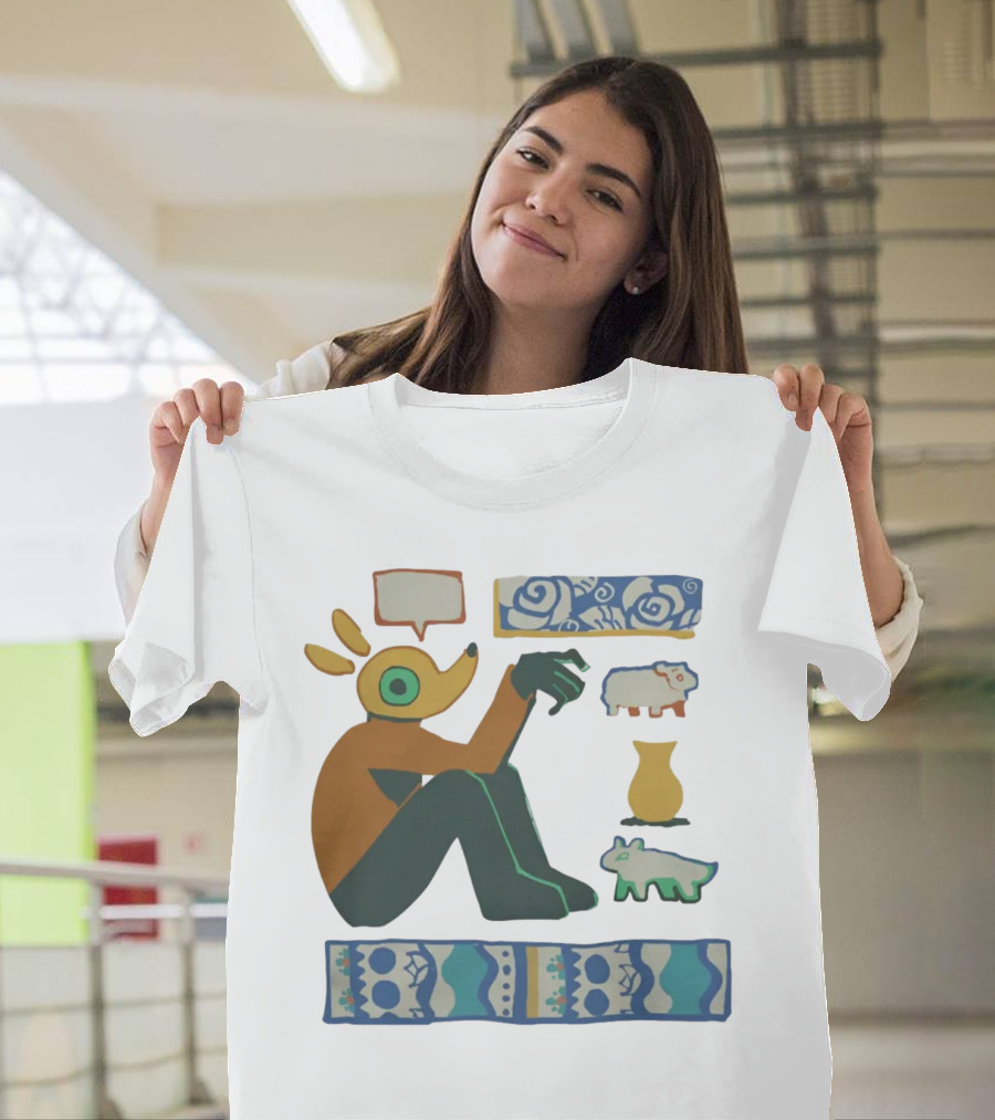 Trickleyt Homunculus Deer Character with Floral and Sheep T-Shirt
