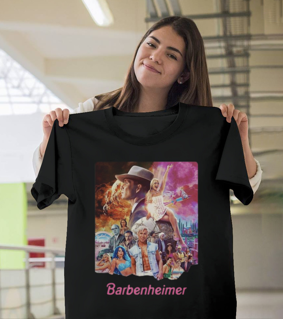 Barbenheimer Explosive Vintage Mashup In Vibrant Retro Style With Iconic Characters T-Shirt