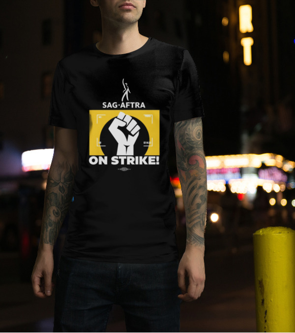 SAG-AFTRA On Strike Logo With Fist Symbol And Yellow Background T-Shirt