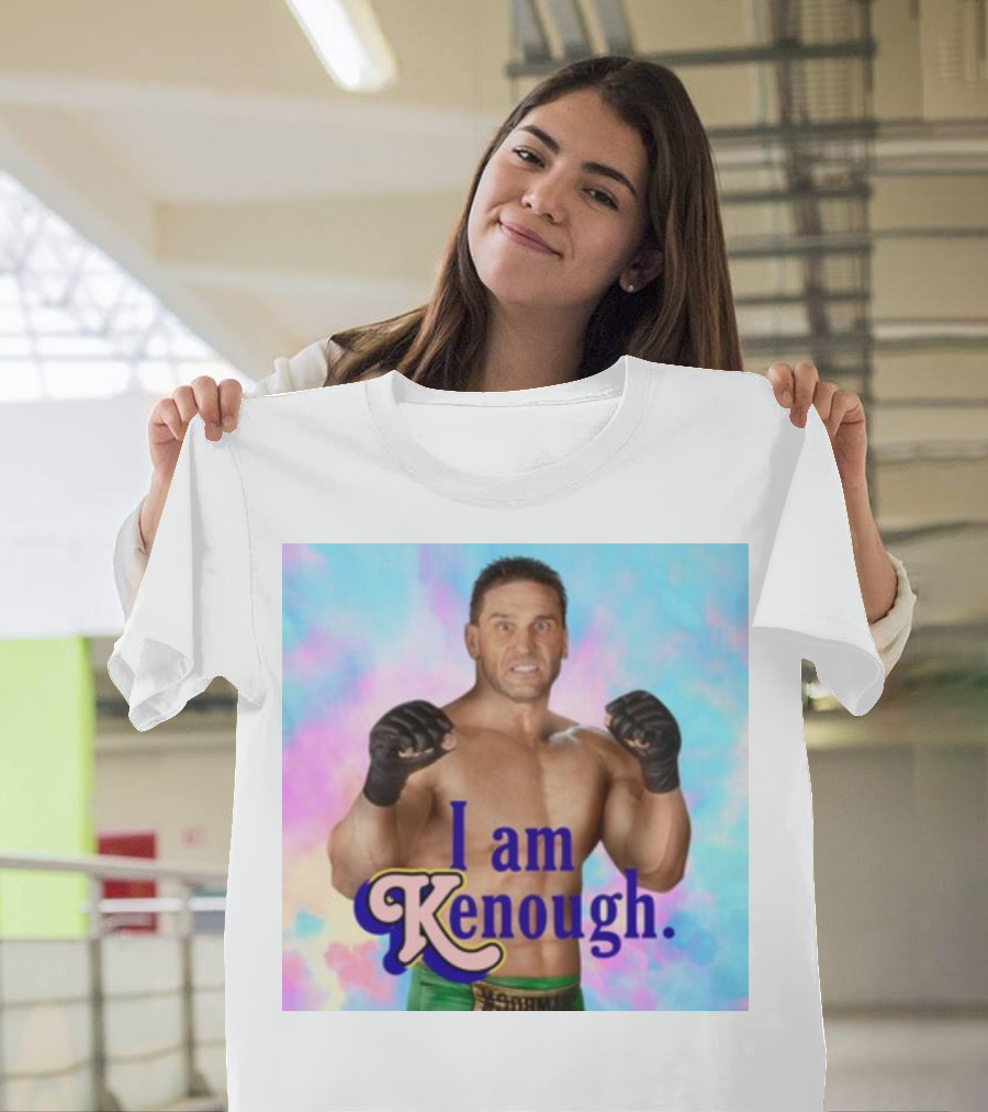 Brogan Ken Shamrock I Am Kenough Boxer Gloves Blue Pink Background T-Shirt