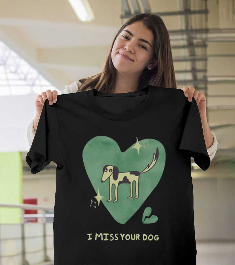 I Miss Your Dog Heart Shape Stars Black and Green T-Shirt