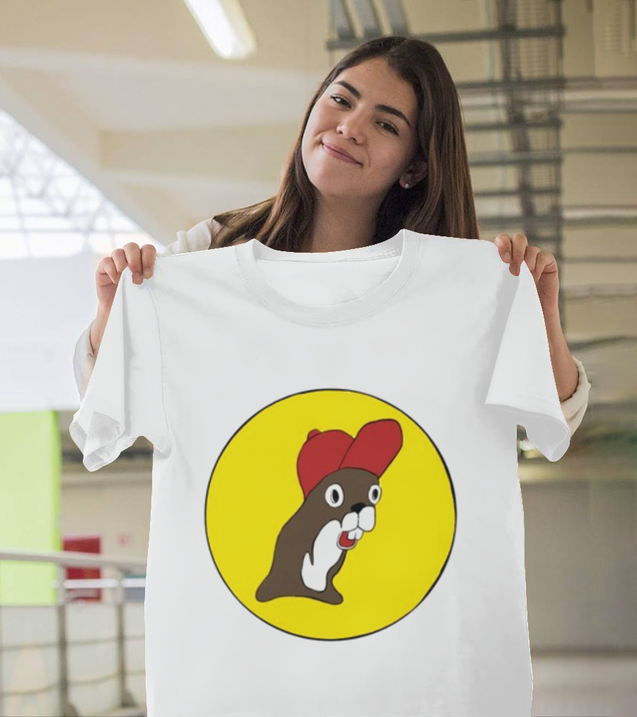 Baby Genius Beaver Red Cap Yellow Circle Buc-ee's Cup T-Shirt