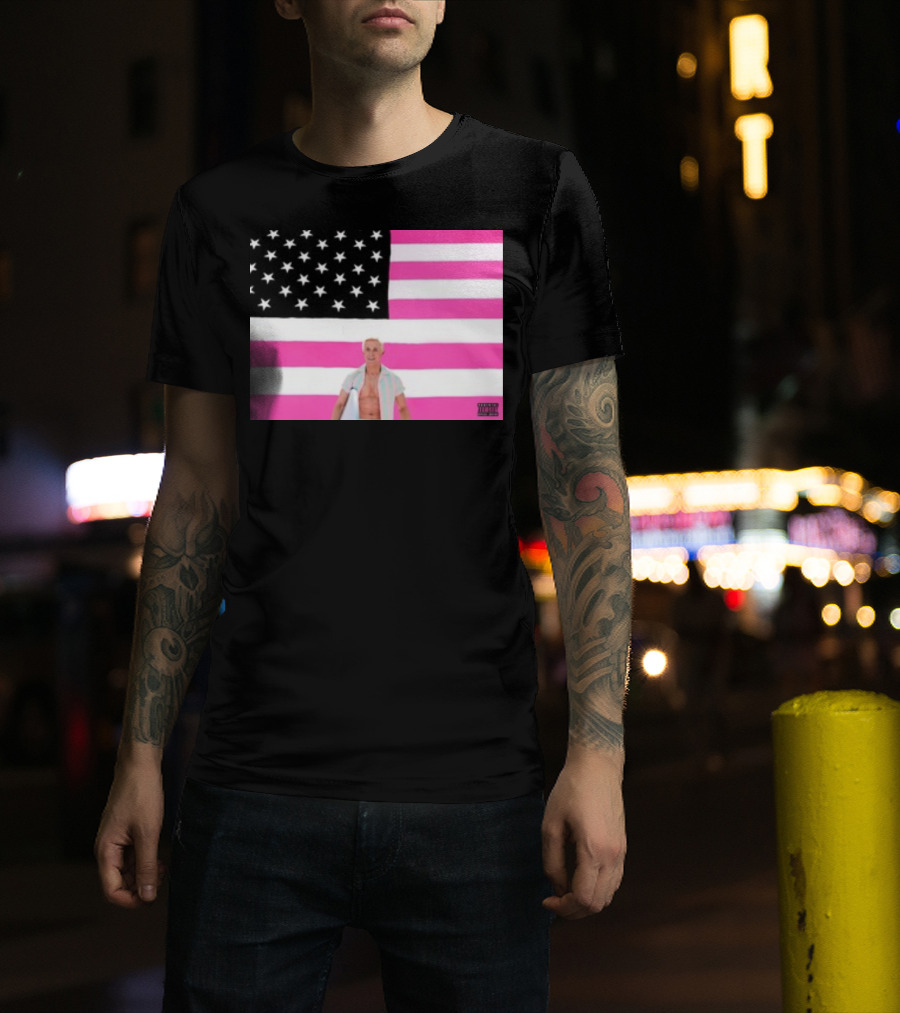 Ryan Gosling Pink Ish Tape American Flag Stars Explicit Content T-Shirt