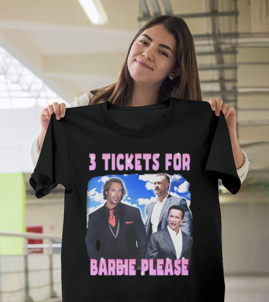 Memeabletees 3 Tickets For Barbie Please With Three Men In Suits T-Shirt