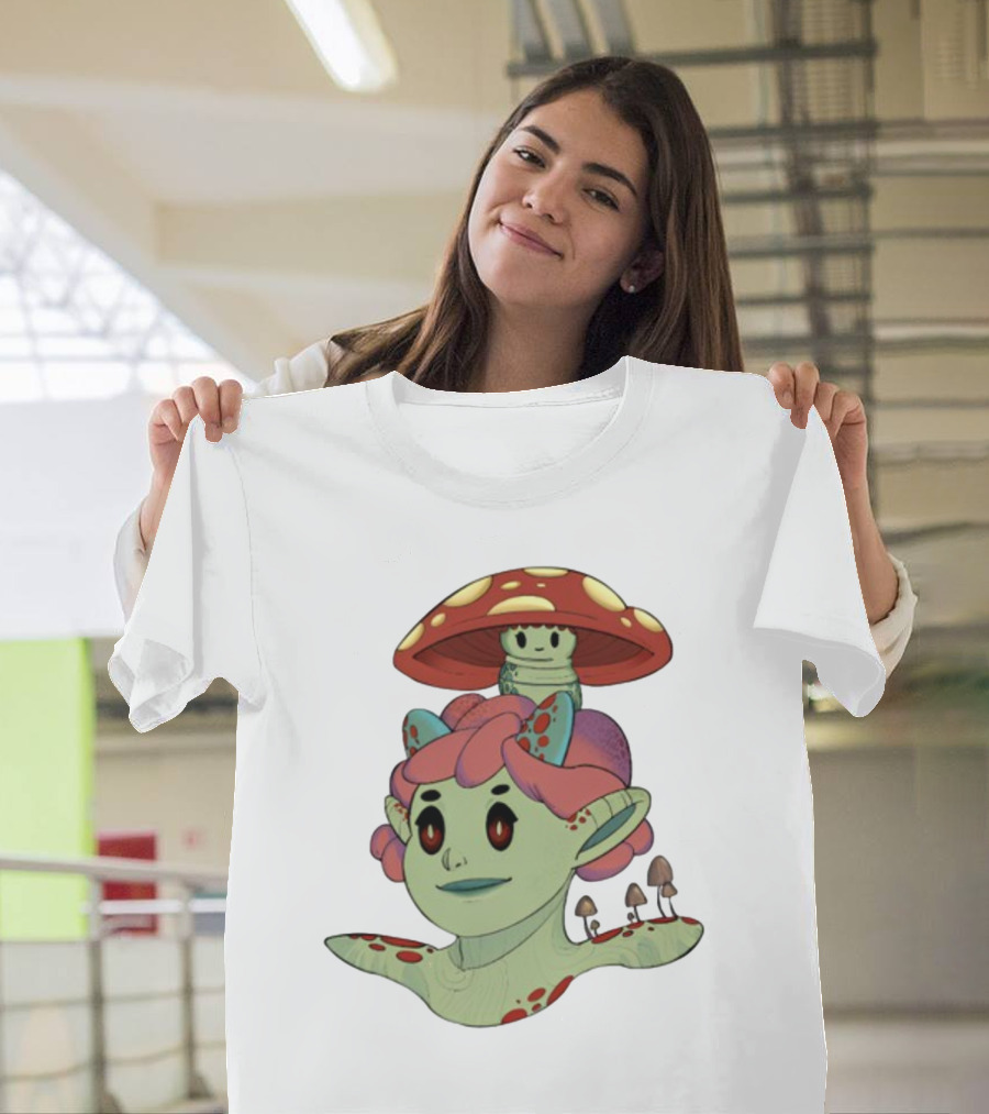 Mushroom Troll Fantasy Character with Toadstool Hat and Colorful Hair T-Shirt