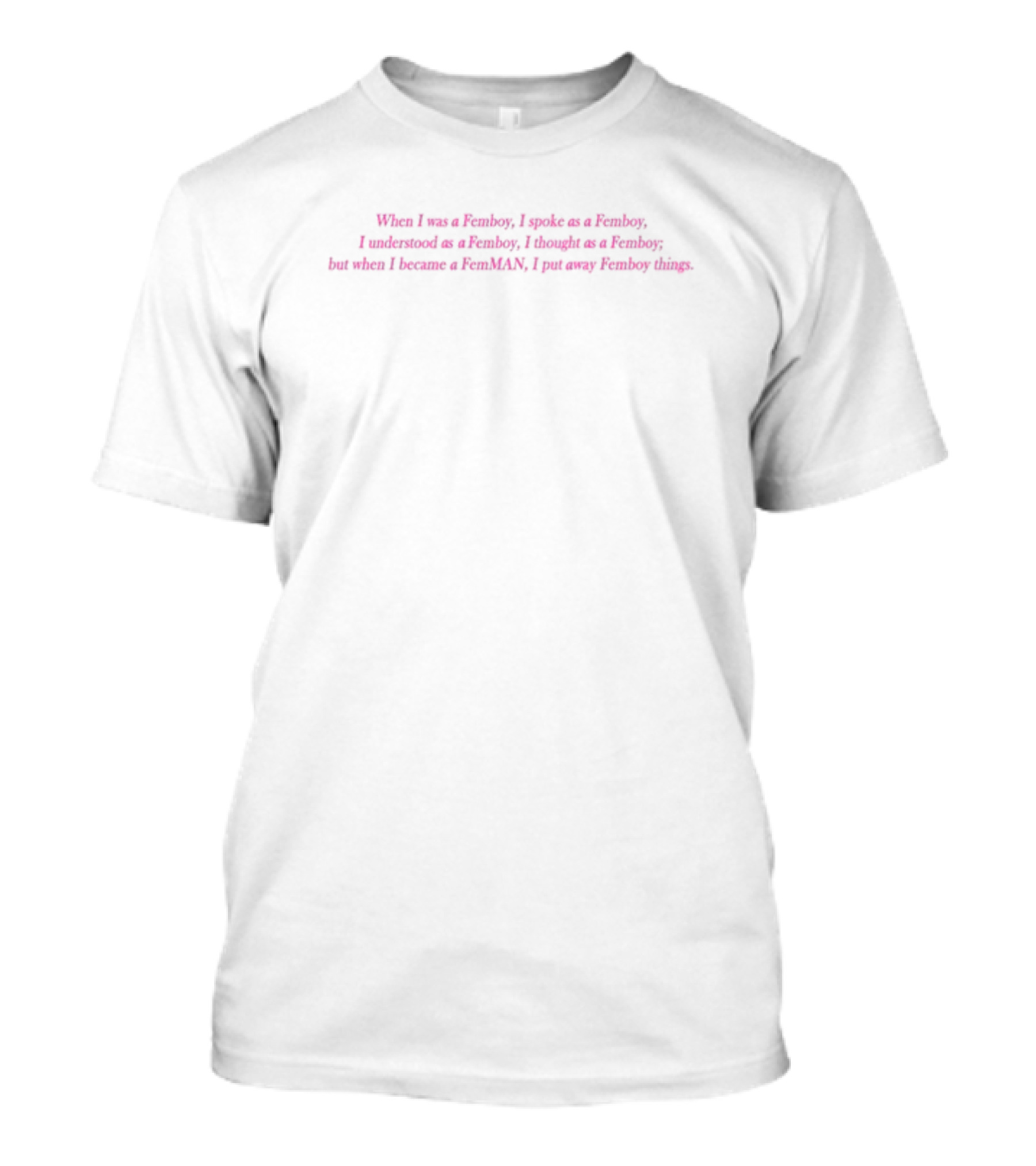 When I Was A Femboy I Spoke As A Femboy I Understood As A Femboy I Thought As A Femboy But When I Became A FemMAN I Put Away Femboy Things T-Shirt