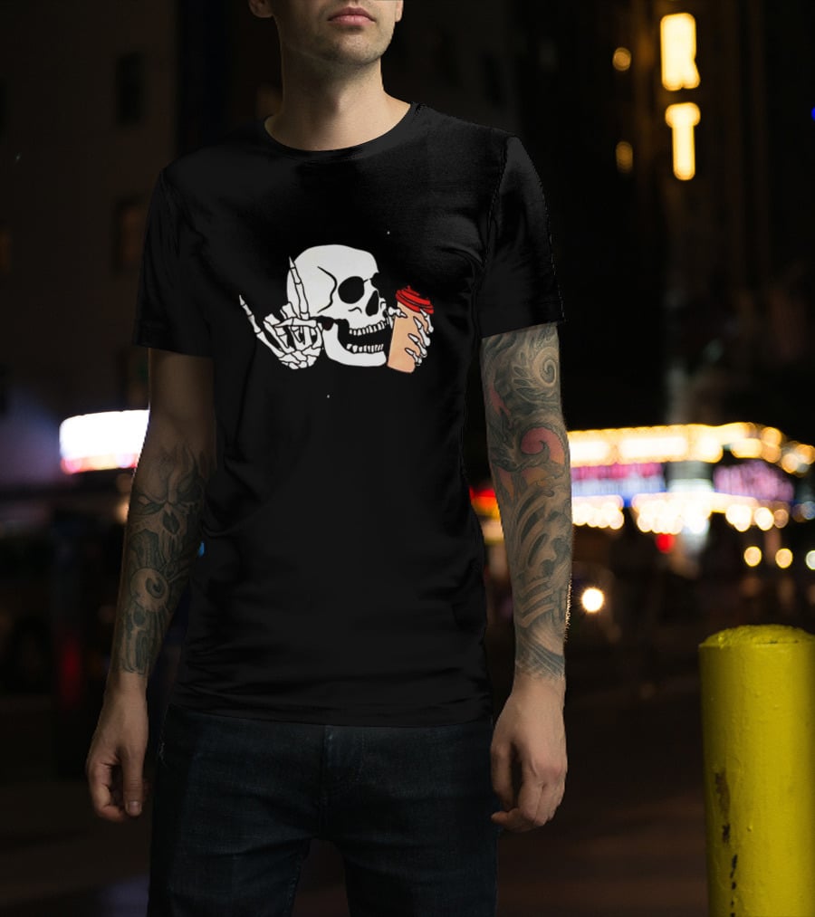 Dead Inside But Alive In Christ Skeleton With Coffee Cup T-Shirt