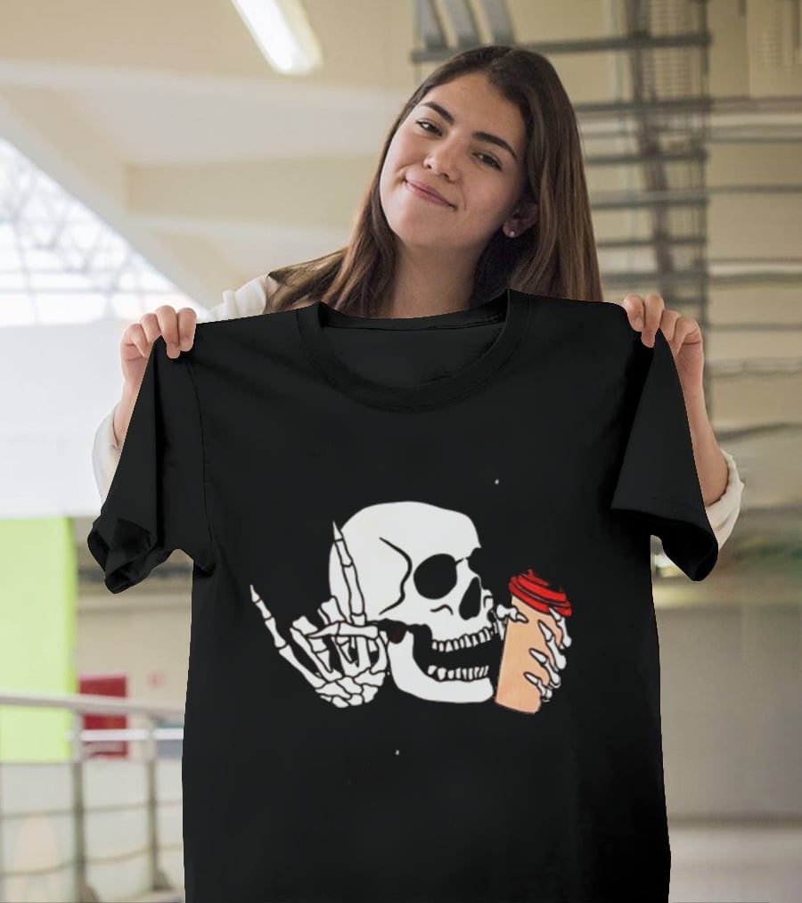 Dead Inside But Alive In Christ Skeleton With Coffee Cup T-Shirt