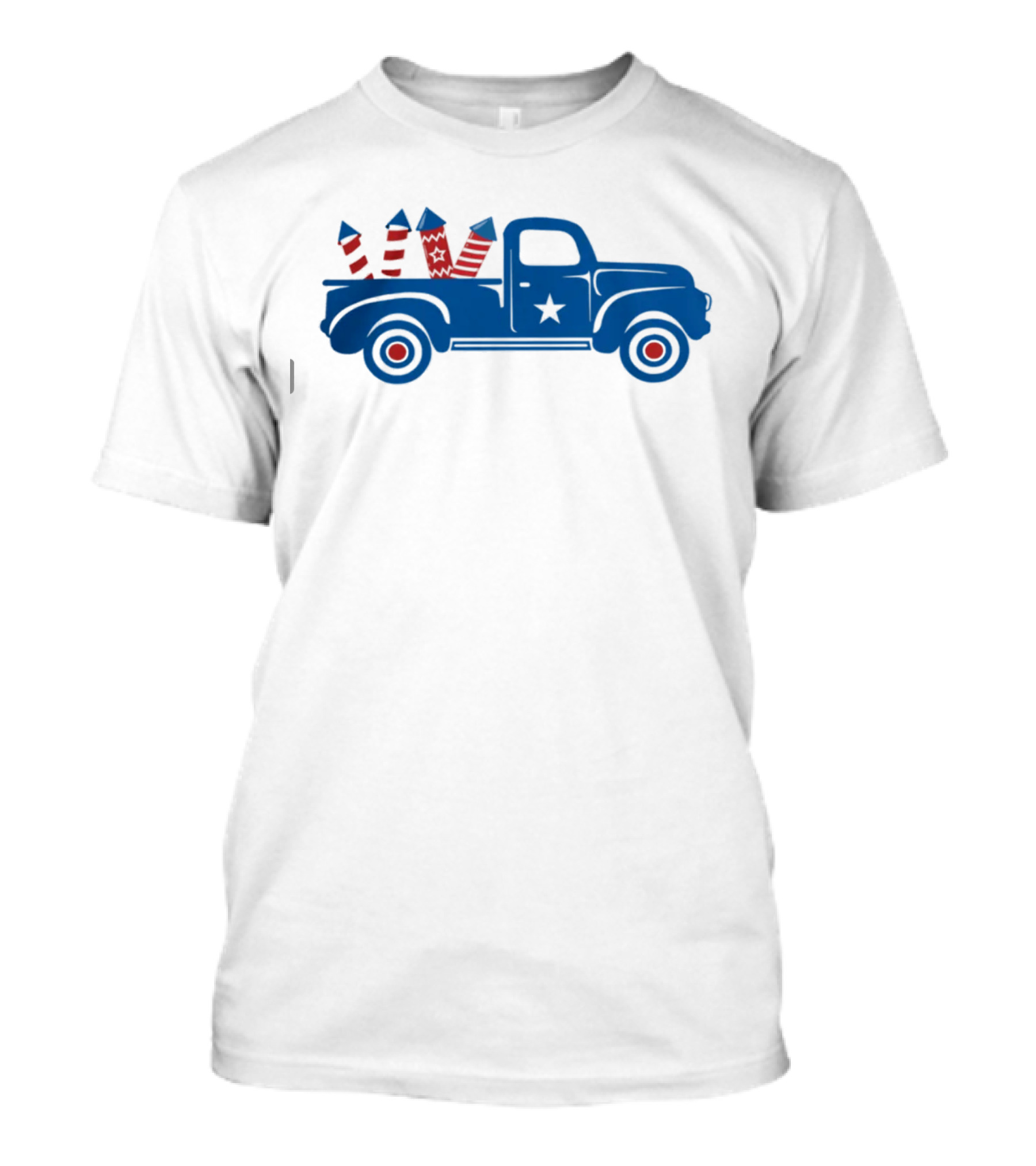 4th Of July Classic Blue Truck With Fireworks And Star T-Shirt
