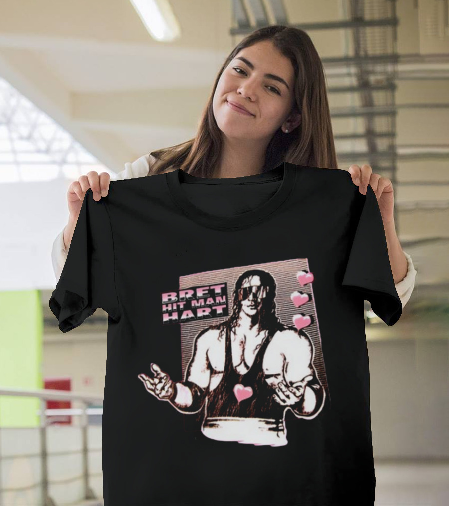 Bret The Hitman Hart 1990 WWF Vintage Style With Pink Hearts Iconic Look T-Shirt