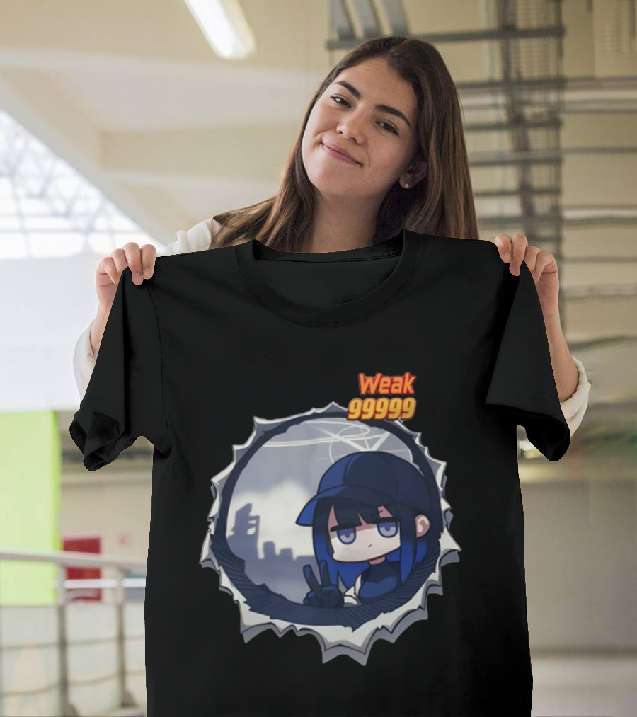 Weak 99999 Manga Character Peering Through Circular Portal T-Shirt