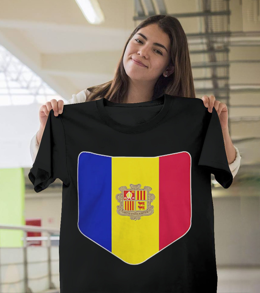 Andorra Flag Pocket Print Andorran Colors Crest Emblem T-Shirt