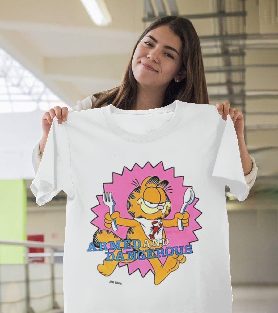 Jim Davis Armed And Dangerous Garfield Fork And Spoon T-Shirt