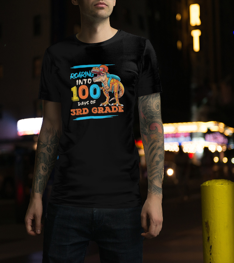 Roaring Into 100 Days Of 3rd Grade Dabbing Dinosaur T-Shirt