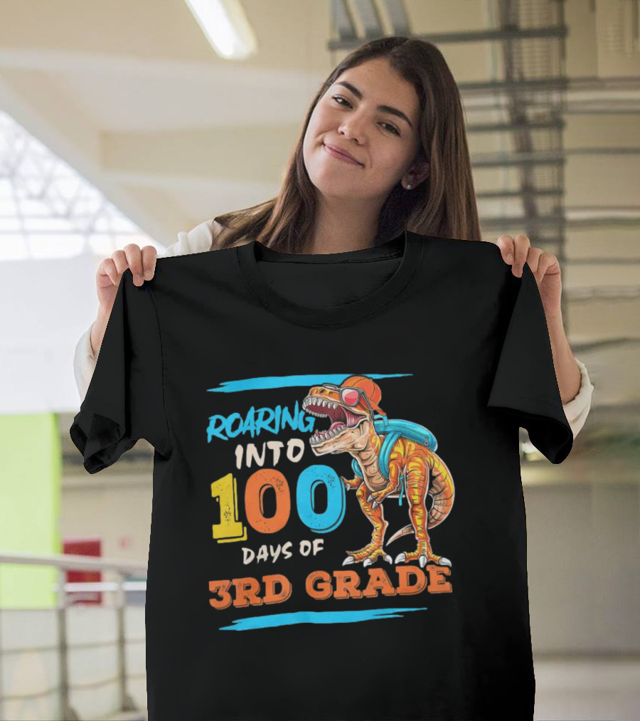 Roaring Into 100 Days Of 3rd Grade Dabbing Dinosaur T-Shirt