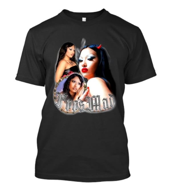 Foos Mad Gothic Style With Bold Makeup And Red Horns T-Shirt