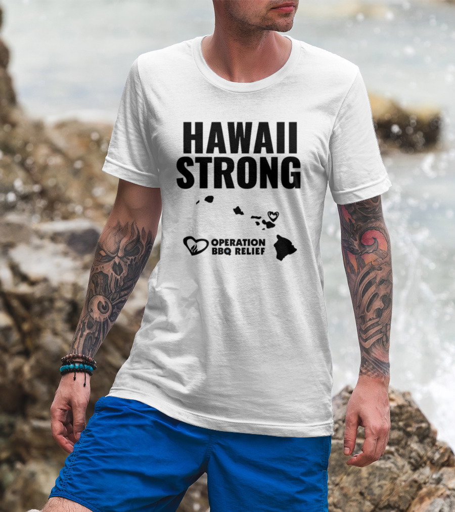 Hawaii Strong Operation BBQ Relief Map And Heart Icons T-Shirt